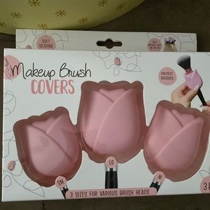 Brand new in box pink rose makeup brush covers set of 3 roses. Unopened